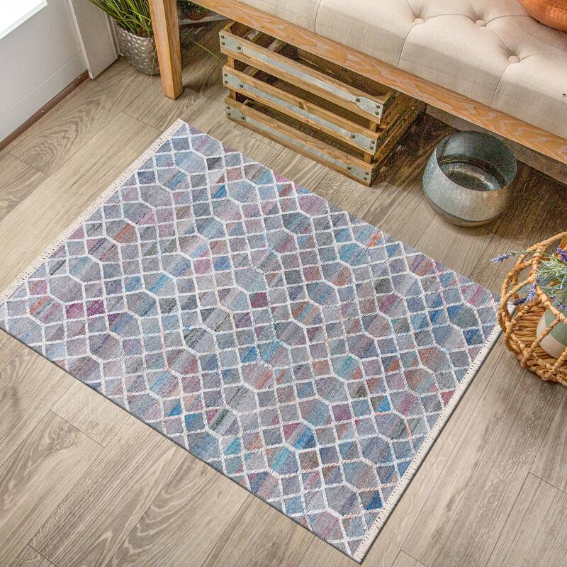 Sevita Hand-Woven Southwestern Jute-Blend Area Rug, White and Blue