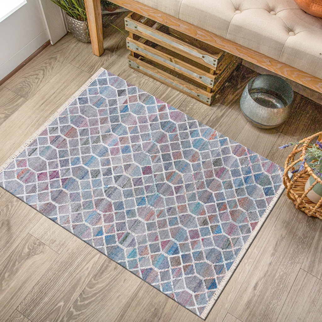 Neero Modern Trellis Multicolored Handmade Indoor Area Rug by Sevita