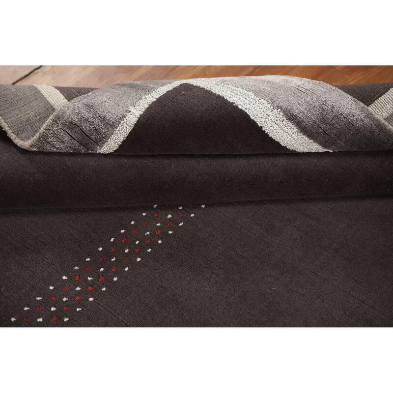 Hand Knotted Oriental 100% Wool Carpet Tribal Tribal Greys & Charcoal Gabbeh Area Rug - 7' 10'' X 5' 5''