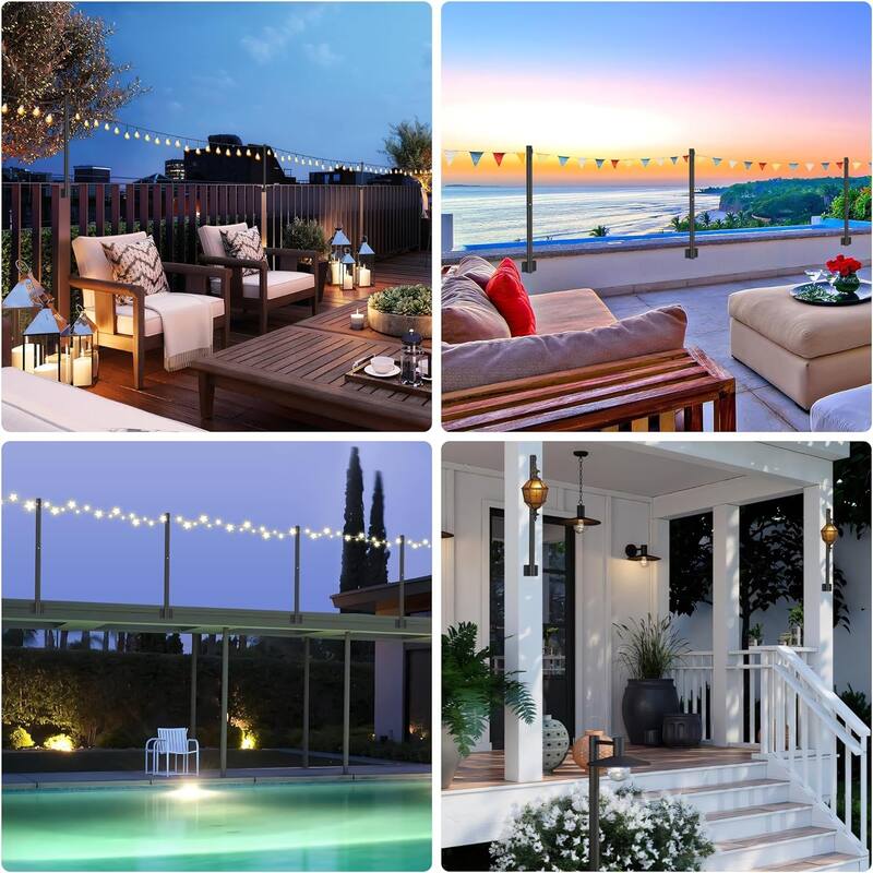 Suchtale String Light Poles, Suspension Outdoor Fence Post Lights with Clip and Bracket