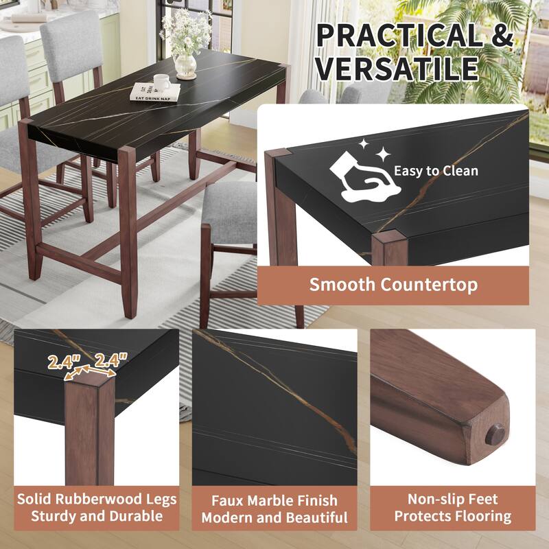 47.5" Faux Marble Counter Height Dining Table with Legs for Kitchen