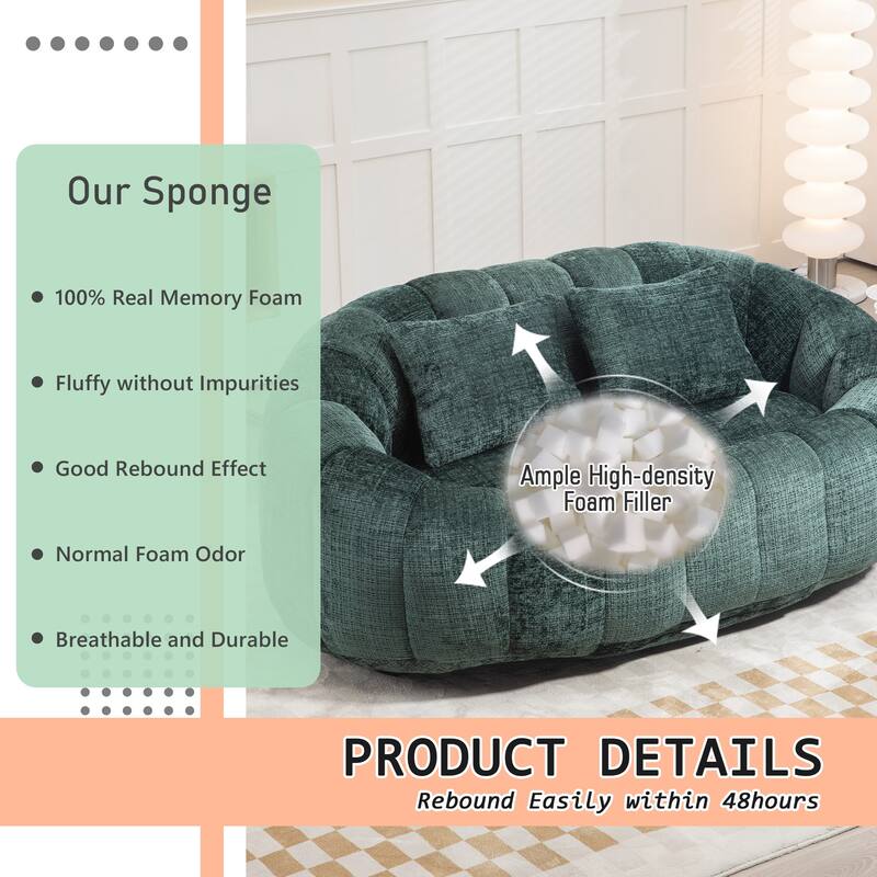 HOMEFUN Chenille Upholstered Durable Comfort Lounger High Back Bean Bag Loveseat Sofa