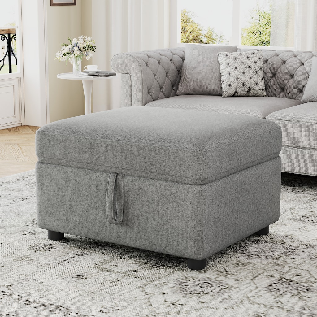 26.6" Ottoman Movable Storage Ottoman Footrest for Living Room, Bedroom, Gray