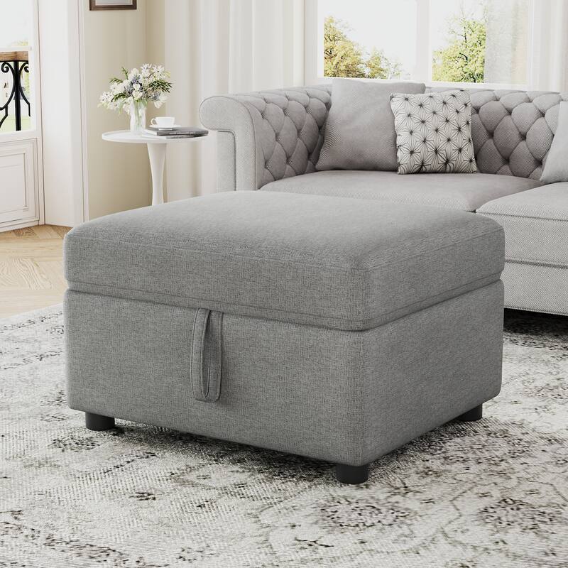 Roomfitters Large Storage Ottoman Footrest, Plush Chenille Fabric with Hidden Compartment for Living Room, Beige