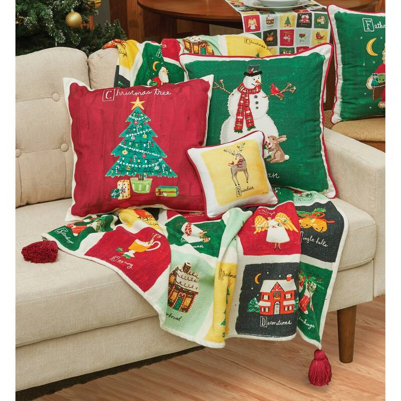 Snowman Alphabet Printed & Embellished Throw Pillow
