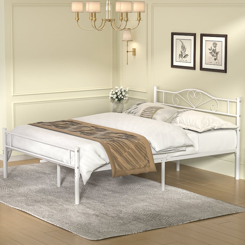 Javlergo Full Size Metal Bed Bed Frame with Headboard and Footboard, White