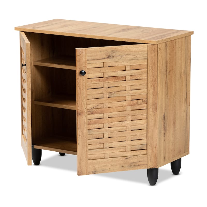 Winda Modern Oak Brown Finished Wood 2-Door Shoe Cabinet