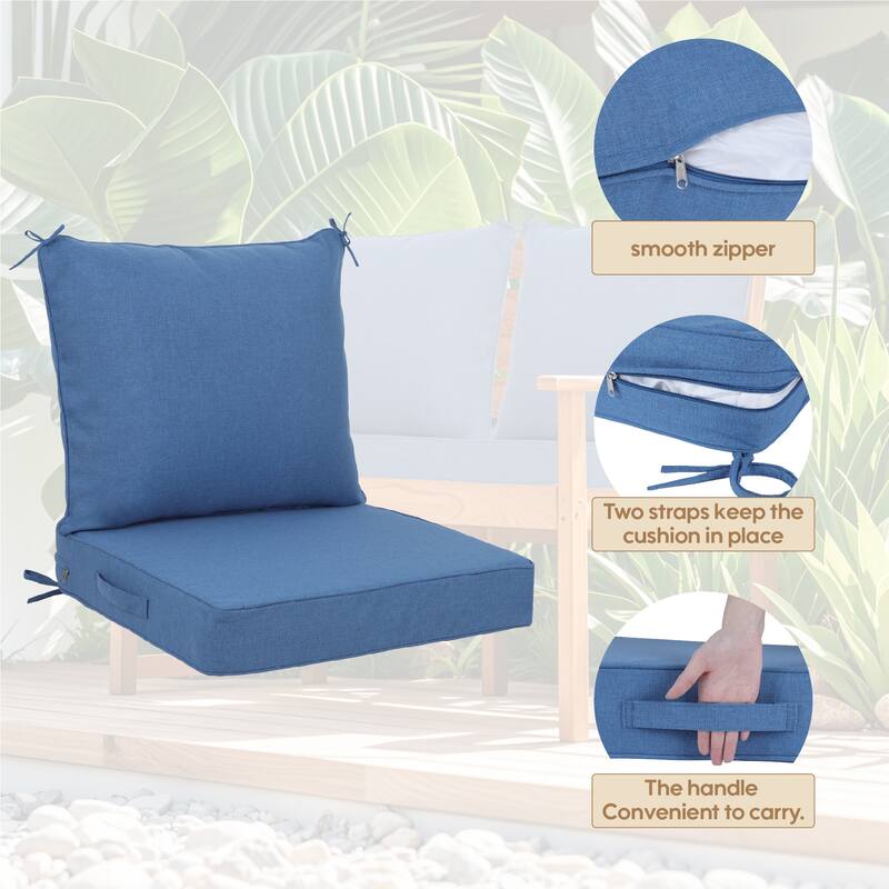 2 Pieces Waterproof Polyester Patio Seat and Back Cushions 24x24 Deep Comfort for Outdoor Seating