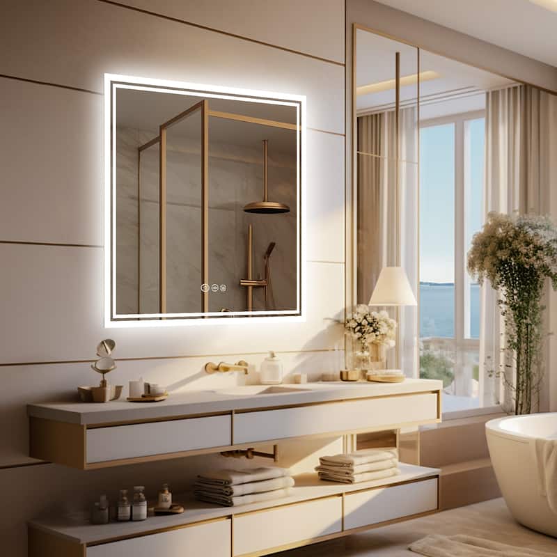 Backlit LED Bathroom Wall Mirror with Dimmable 3 Colors Anti-Fog