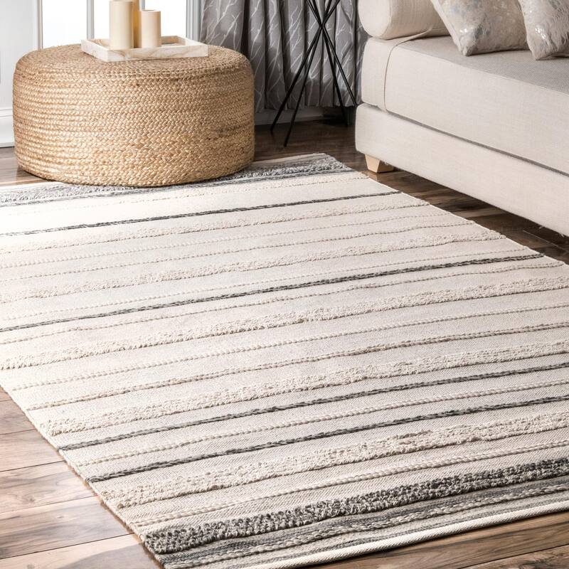 Nuloom Ivory Handmade Indiga Casual Urban Simply Solid Area Rug