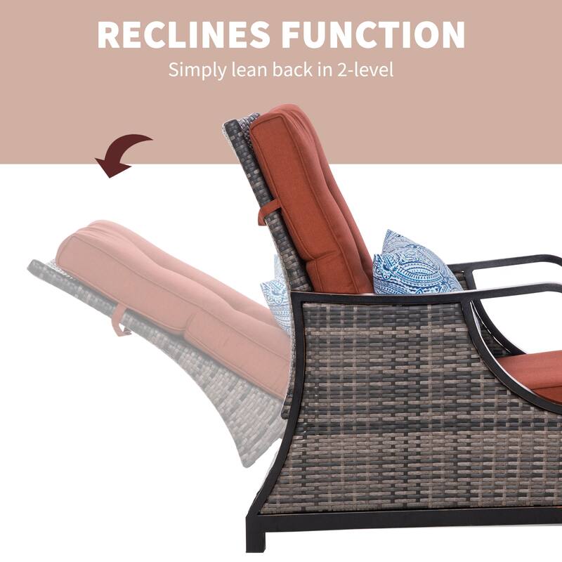 Outsunny Adjustable Patio Rattan Leisure Chair, Outdoor Relax PE Rattan Recline Lounge Furniture, w/ Cushion & Armrest