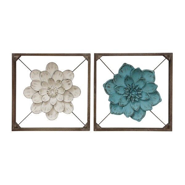The Gray Barn Collection of Wood Box Framed Metal Flowers Suspended on X-wire Wall Sculpture (Set of 2). Opens flyout.