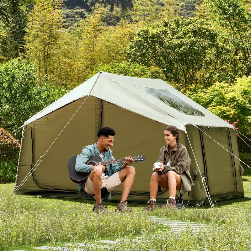 Erommy Inflatable Camping Tent, Glamping Tents 4 Season Waterproof Windproof Cotton Tent with Stove Jack & Mesh Windows & Pump
