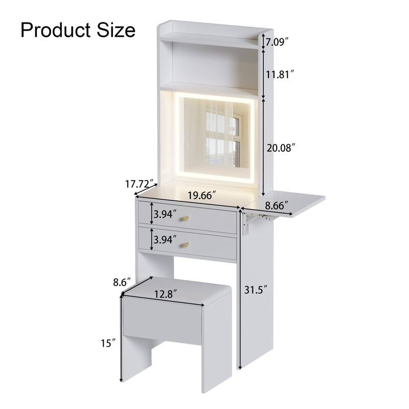 Makeup Vanity Table Set with 3 Adjustable Lighted Mirror and Storage Chair