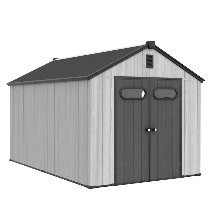 Pellebant 8X8/8X10/8X12 FT Resin Outdoor Storage Shed with Floor for Patio Furniture and Tools - 8X12 - LightGrey