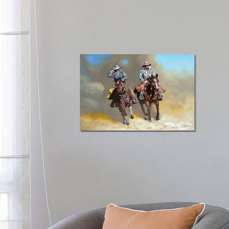 iCanvas "Cowboy and Cowgirl on Horses" by D. "Rusty" Rust Canvas Print - 18x26x1.5