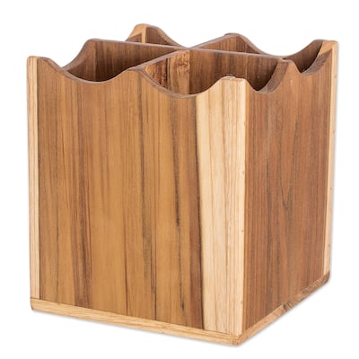Novica Handmade Organized Teak Silverware Server