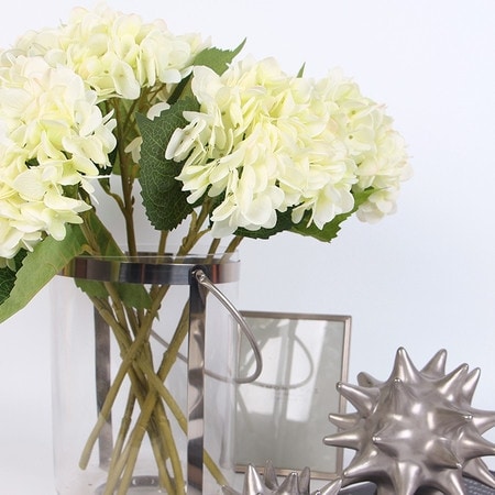FloralGoods Silk Hydrangea Stem in White 18" Tall