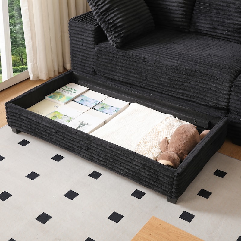 L-Shape Modular Sectional Sofa with Storage Ottoman, Corduroy Upholstered Cloud Couch, Deep-Seat Sofa with 8 Throw Pillows