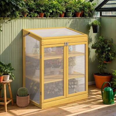 Pine Wood Cold Frame Greenhouse for Outdoors, 2-Tier Greenhouse Cabinet, Creates an Ideal Environment for Various Plant Growth,