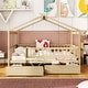 preview thumbnail 2 of 40, Full Size Wooden House Bed with Two Drawers and Roof for Kids, Boys and Girls, Bedroom Natural