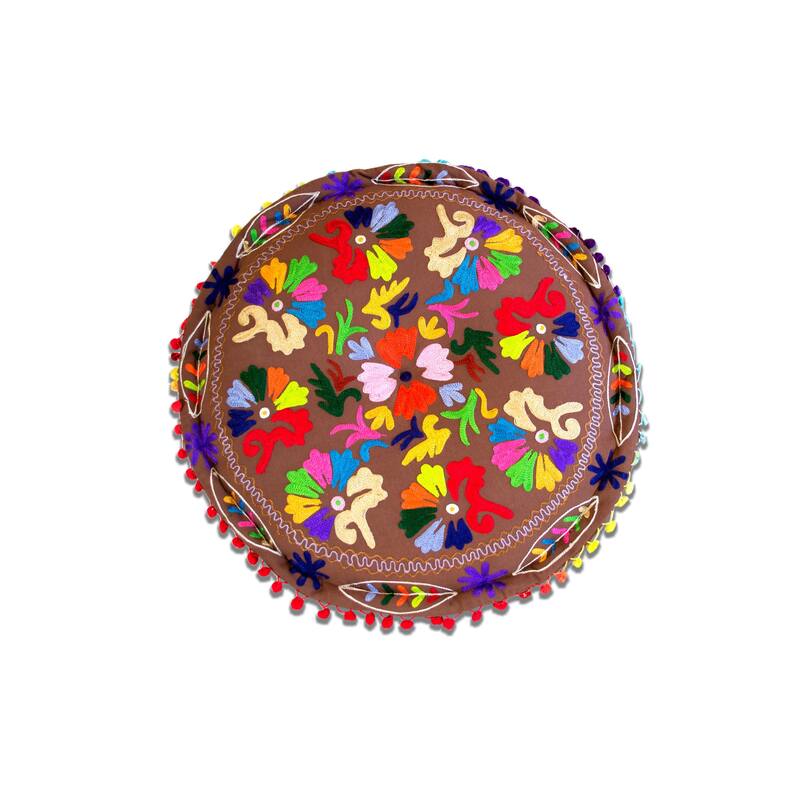 Imports Decor Pouf with duck MARI embroidery in a set of two.