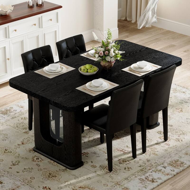 Set of 5 Piece Dining Table and Chair Set MDF Top Glass Insert PU Seat Buckle Backrest