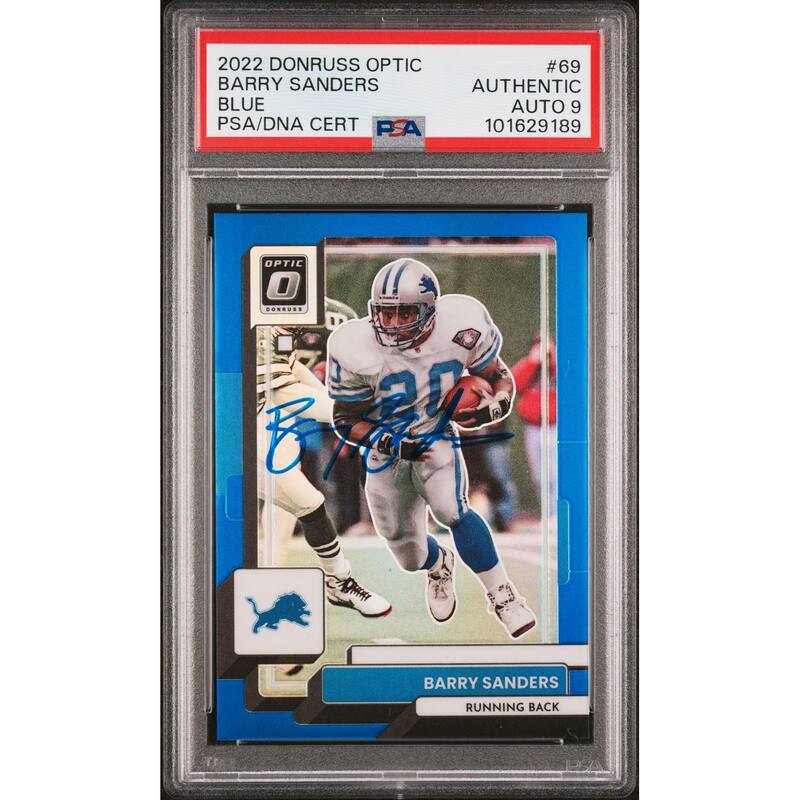 Barry Sanders 2022 Panini Donruss Optic Blue Card #69 Auto Graded PSA 9 31/179 - 8' x 11'