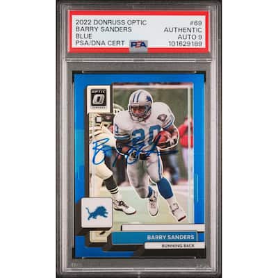 Barry Sanders 2022 Panini Donruss Optic Blue Card #69 Auto Graded PSA 9 31/179 - 8' x 11'