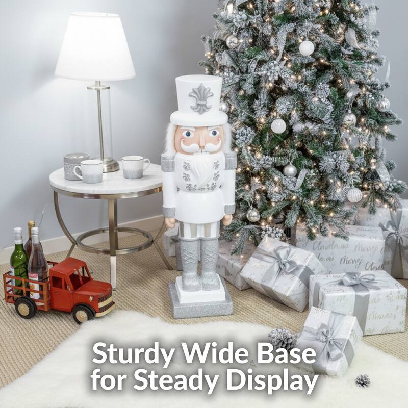 Sunnydaze Sterling the Silver Christmas Nutcracker Statue - 37" H - Set of 2