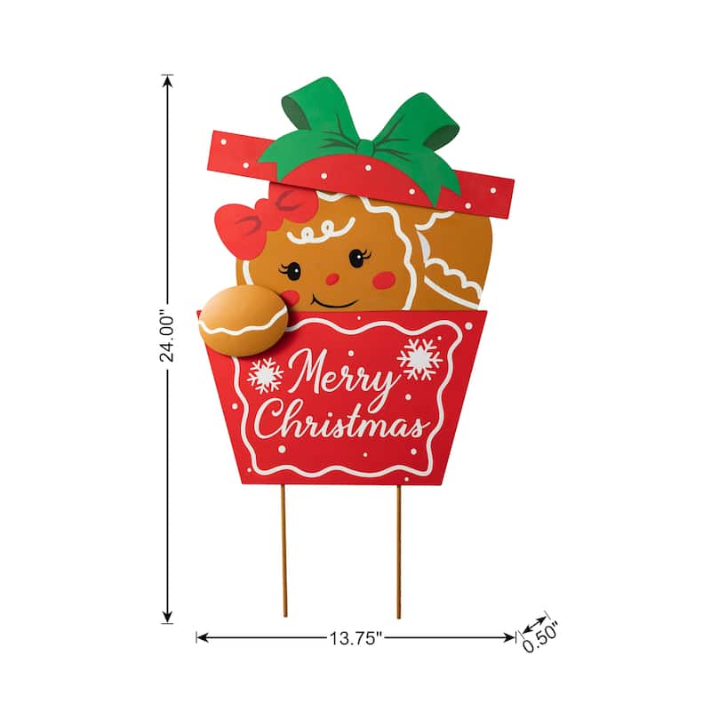 Glitzhome Christmas Gingerbread Boy Girl Yard Stakes Standing Hanging Decoration