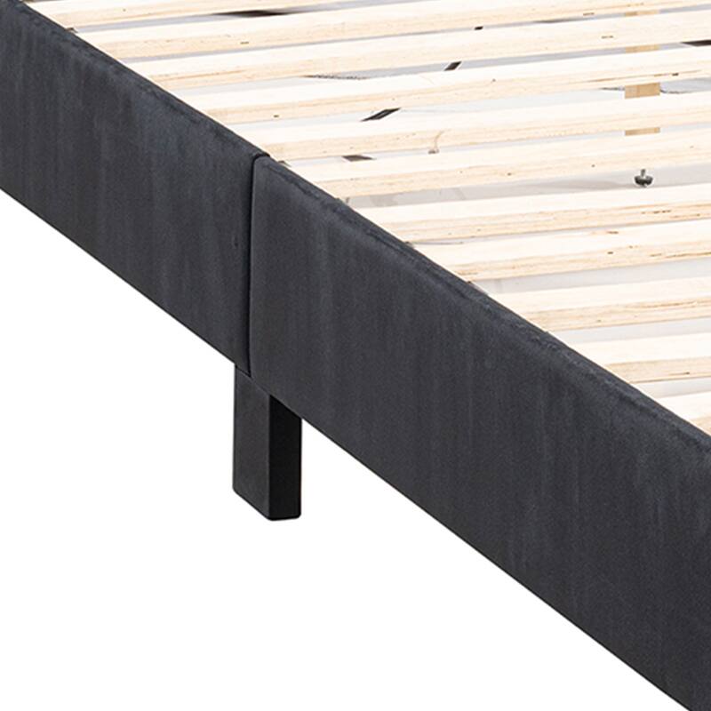 Modern Black Solid Wood Bed Frame with Open Compartments