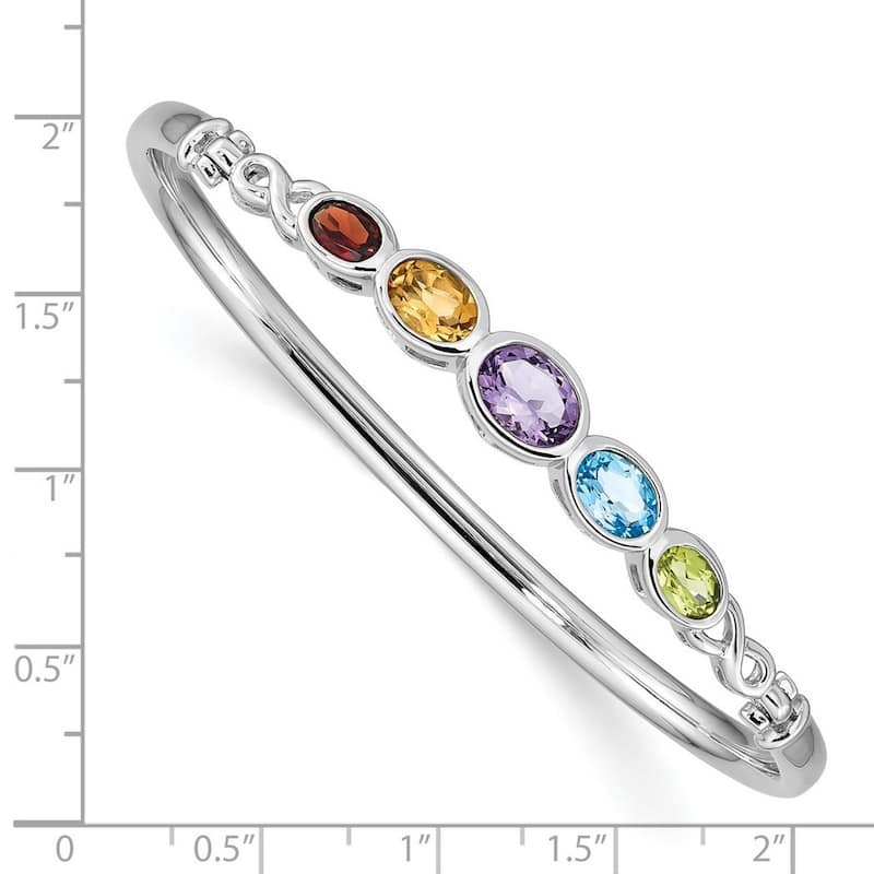 Curata 925 Sterling Silver 7" 11.25mm Multi Genuine Gemstones Hinged Bangle Bracelet