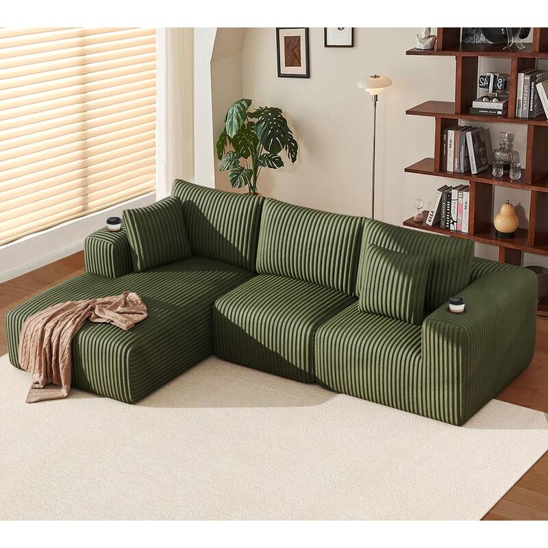 108" Cloud Sectional Couch with Chaise Lounge, L Shaped Modular Modern Sofa with Cup Holder, No Assembly Required