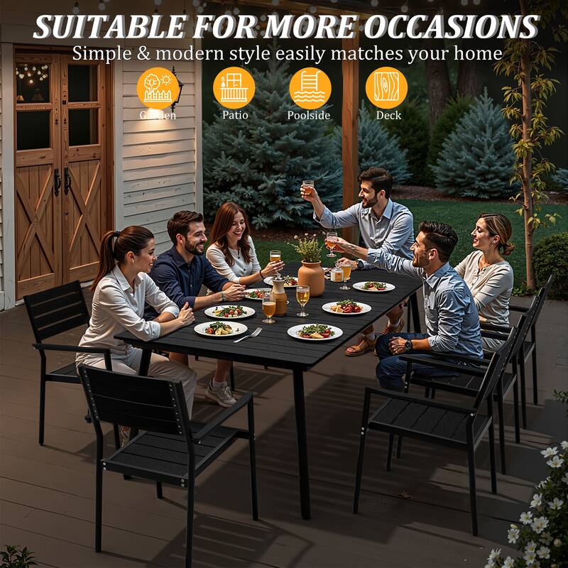 82.7in Outdoor Patio Rectangle Aluminum Wood-Like Dining Table with Umbrella Hole