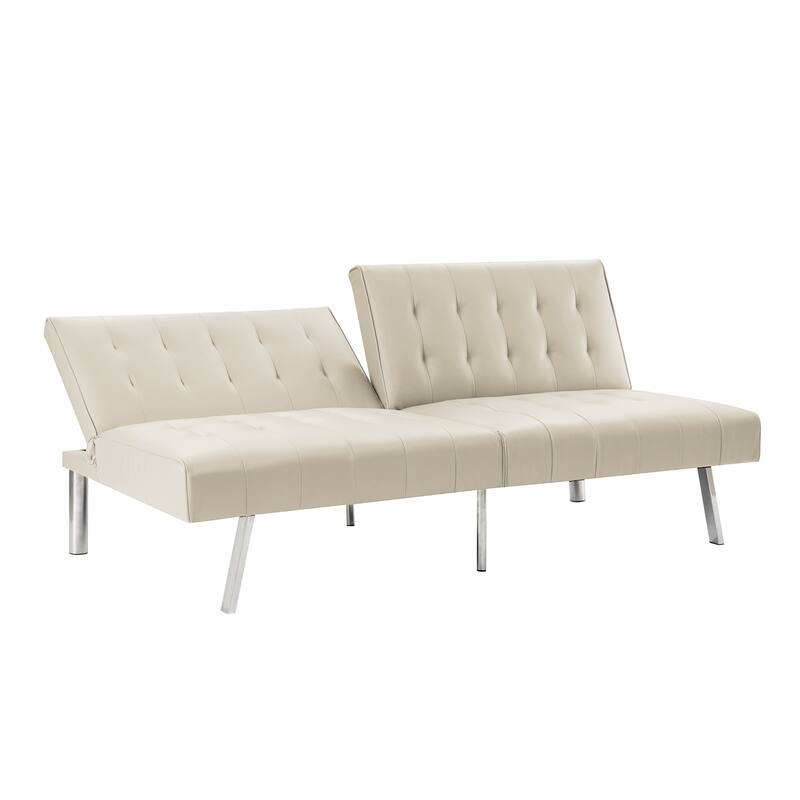 Tufted Mid-Century Modern Split Back Futon Sofa Couch Bed with Chrome Legs