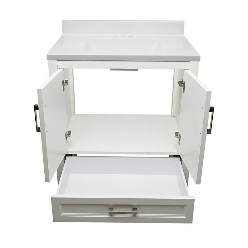 Nevado 37" Bathroom Vanity with Cultured Marble Vanity Top Sink in White with White Basin