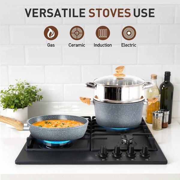 17 Piece Kitchen Granite Cookware Set Non stick Cooking Pots and Pans Set On Sale Bed Bath Beyond 39312182