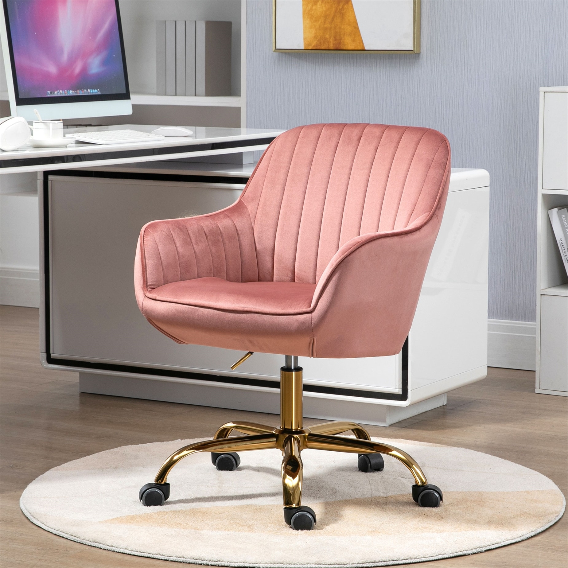 360 Velvet Swivel Adjustable Chair with High Back Golden Color