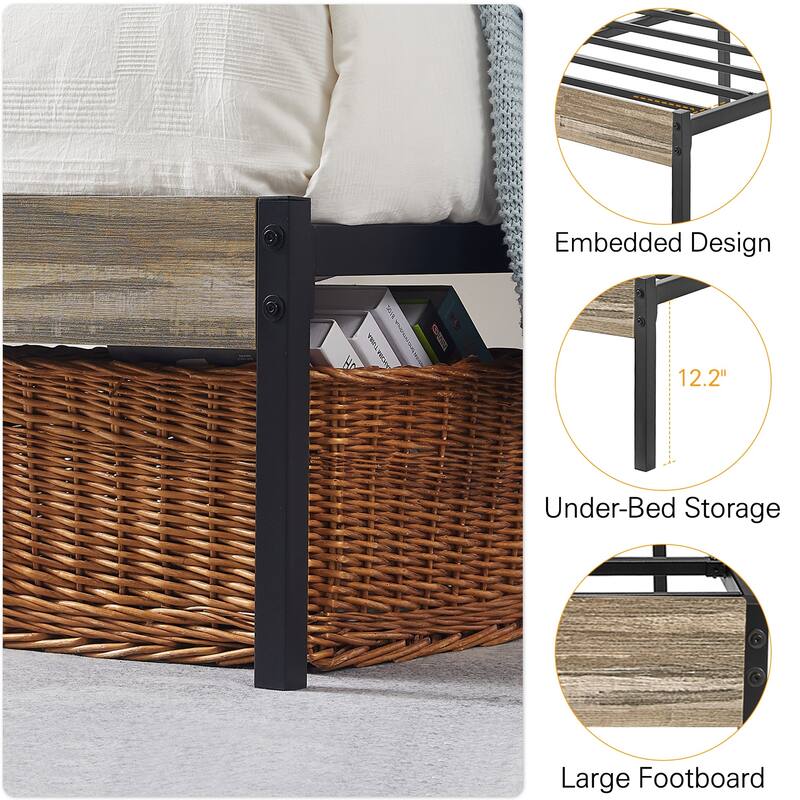 VECELO Industrial Wood Bed Frame with Headboard Twin Size Beds/Full Size Beds/Queen Size Beds