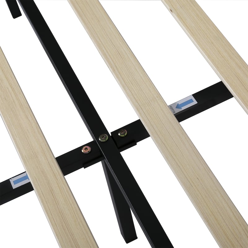 Remote Control LED Lights Bed Frame, PU Upholstered Princess Bed with Crown Headboard, Wood Slat Platform Bed