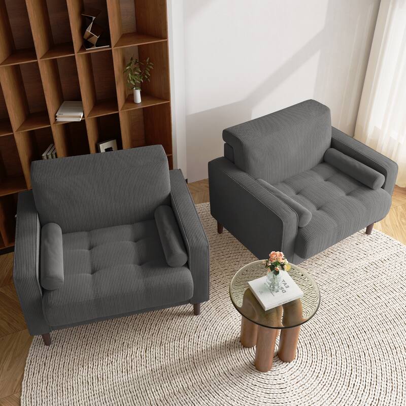 2 Set Modern Wide Armchair Corduroy Accent Chairs