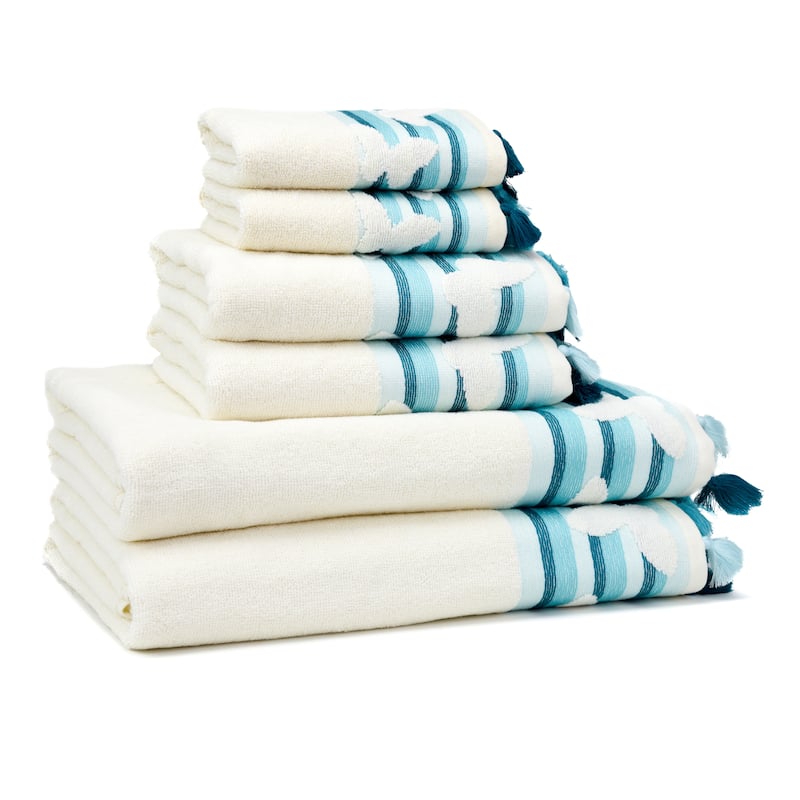 East'N Blue Butterfly Turkish Cotton Bath Towel Set (Set of 6) - (2 Bath Towel, 2 Hand Towel, 2 Washcloth) - Arctic
