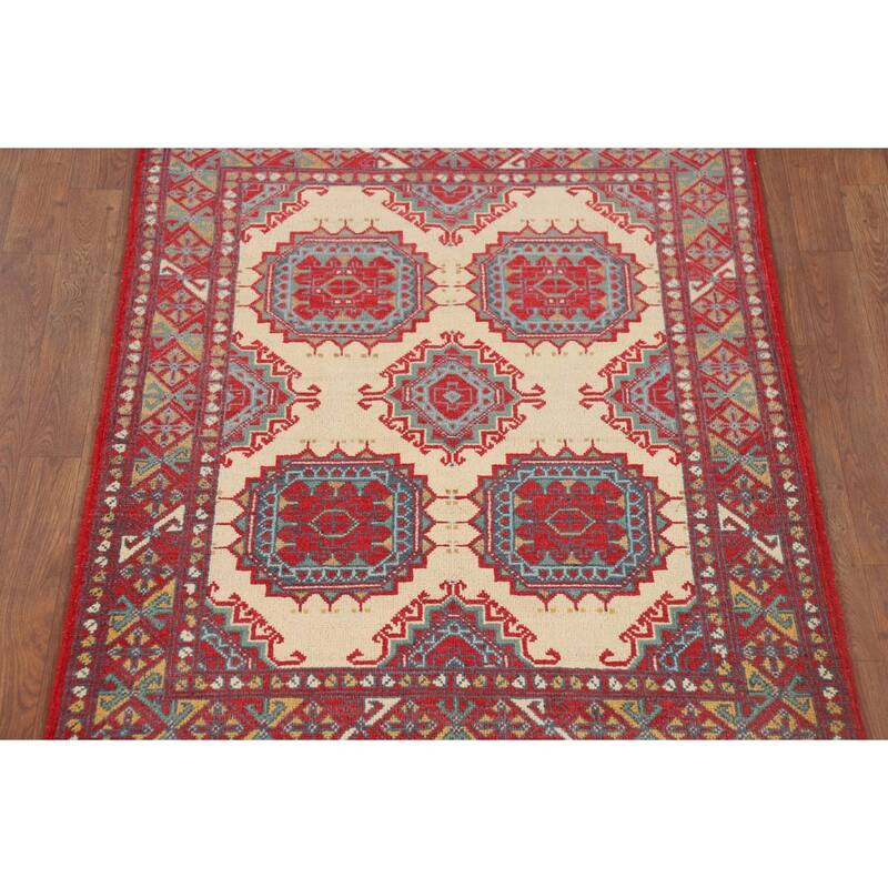 Geometric Kazak Foyer Rug Oriental Handmade Wool Carpet - 3'4" x 4'11"