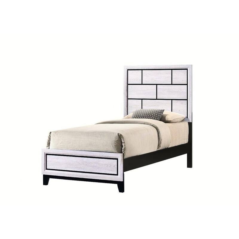 Twin Size Wood Contemporary Platform Bed with Geometric Headboard and Low-Profile Design - White