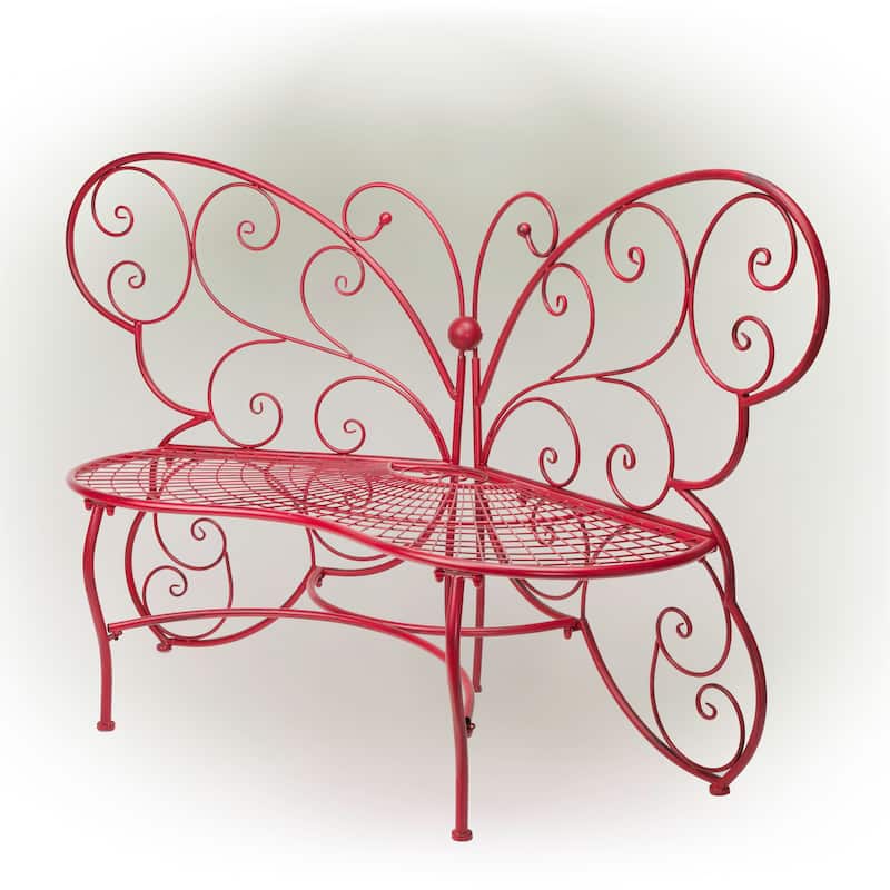 Alpine Corporation 62" x 26" Outdoor 2 Person Metal Butterfly Shaped Garden Bench