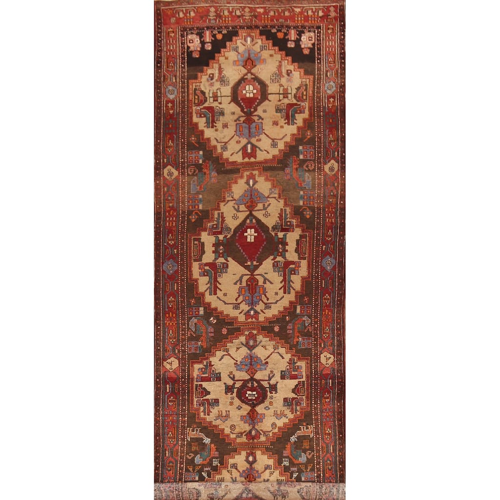 Hand Knotted Oriental 100% Wool Carpet Traditional Tribal Brown Ardebil Runner Rug - 14' 9'' X 4' 0''