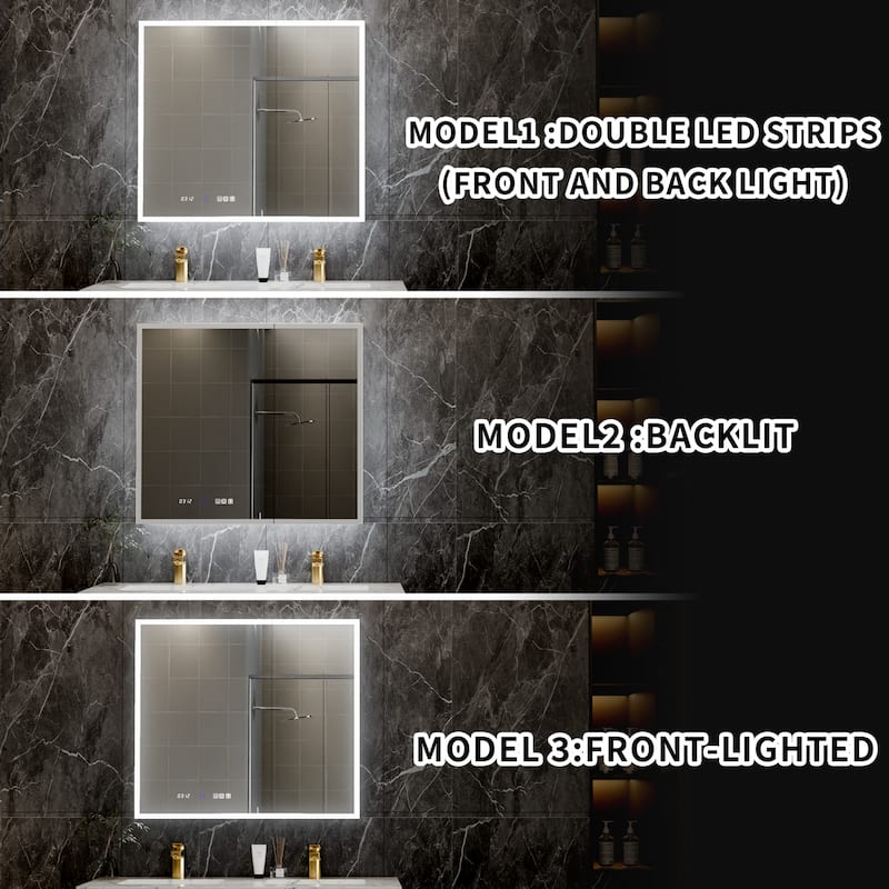 Modland 30"-48"W x 32"H Medicine Cabinet LED Mirrored Wall Mounted Bathroom Mirror with Storage