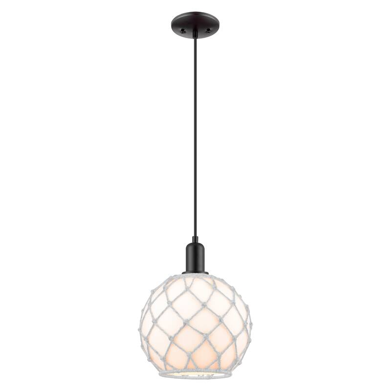 Innovations Lighting Endless Possibilities Arcadia - Farmhouse Rope - 1 Light 10" Cord Hung Mini Pendant - White Glass with White Rope/Matte Black