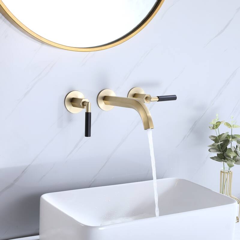 Two Handles Wall Mounted widespread Bathroom Faucet